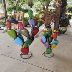 Multicolor Metal Nopal Cactus Set (Yard Art) Clay Pots, Talavera Planters,Plants, Pottery
