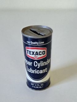 Vintage Texaco Upper Cylinder Lubricant Tin Can Coin Bank Piggy Bank
