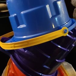 New 3 Large Sturdy Sand Castle Buckets About 2 Gal. Perfect As Easter Baskets. East, West, North