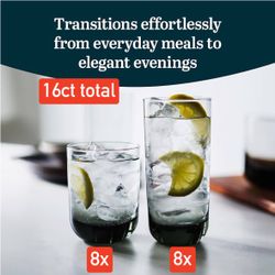 Libbey Polaris 16-Piece Tumbler and Rocks Glass Set, Smoke - Set of 16