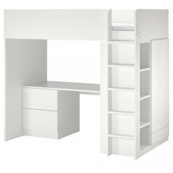 Loft bed, white with frame/with desk with 3 drawers, Twin