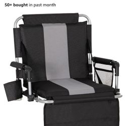 LET'S CAMP Folding Stadium Seat Bleacher Chair with Cup Holder, Mesh Bag and Hide Hooks, Portable Stadium Chair with Back and Cushion