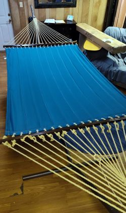  Coral Coast 13 ft. Deep Turquoise Quilted Double Hammock and Stand