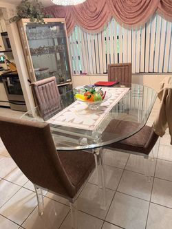 Glass Top Dining Table with Acrylic Legs