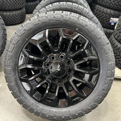22" BLACK Wheels 22x8.5 8x180 Rims and Tires Chevrolet Chevy 2500 Silverado GMC Sierra 3500 HD Chevrolet 2500HD DENALI 3500HD ULTIMATE Duramax
