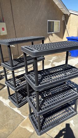 Black Plastic Storage Shelving Units – Set of 2