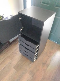 DEVAISE Modern Black 5-Drawer Mobile Cabinet with Storage Door