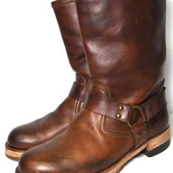 Ralph Lauren purple Label Men's Brown Italy Leather Biker Engineer Boots Handmade Size 10.5 US RRL