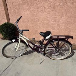 Cream & Burgundy Cruiser Bike with Rear Rack 