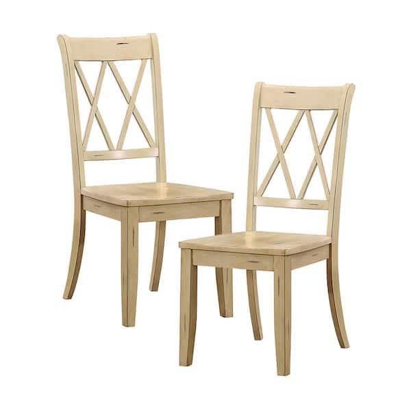 Festus Buttermilk Finish Wood Dining Chair without Cushion, Set of 4