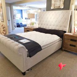 Kate Gray King Upholstered Sleigh Platform Bed Frame Cama// Mattress Sold Separately, Queen Size Available 