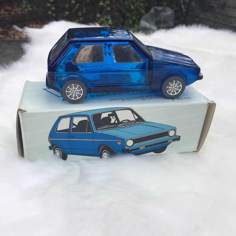 Vintage Avon Blue Glass Volkswagen Rabbit Cologne Bottle/Decanter