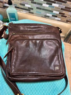 Wise Owl Brown Leather Crossbody 11” x 11”