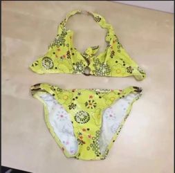 Yellow floral print bikini swimsuit