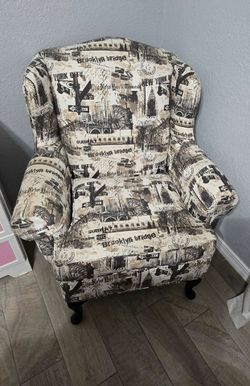 Butaca / Sillón de orejas con tapizado vintage de Nueva York (Wingback Chair)