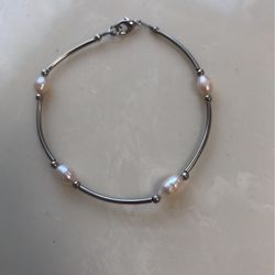 Silver Pink Cream Pearl Girls Bracelet