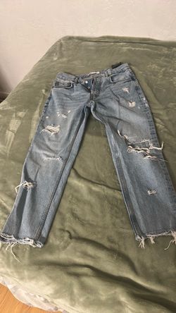 Zara Distressed Light Wash Straight Leg Jeans