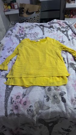 Yellow Textured Knit Top with Chiffon Hem