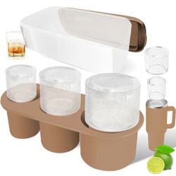 Ice Cube Tray for Stanley Cup: 30Oz-40Oz Tumbler Ice Mold Silicone - 3 Pcs Hollow Cylinder Ice Maker Freezer with Lid and Bin for Water Bottle Whiskey