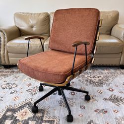 Home Office Desk Chair with Wheels & Armrests, Height Adjustable & 360° Swivel, Walnut (Orange)