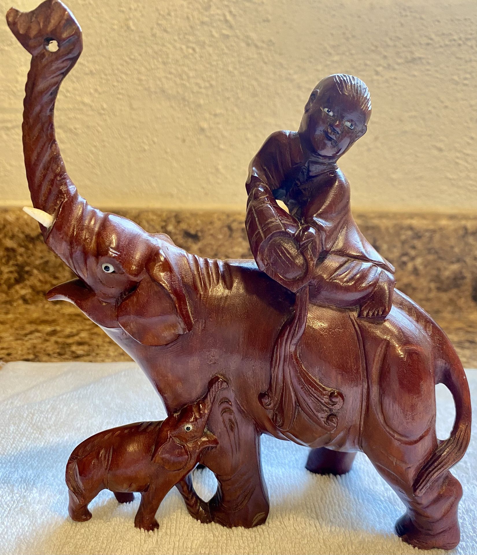 Vintage Asian Hand Carved Rosewood Elephant Statue