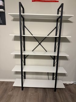 5-Tier Industrial Bookshelf White and Black