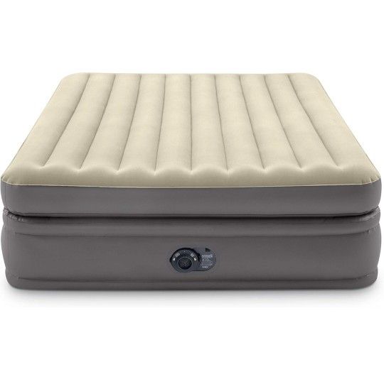 Intex 64163ED Queen Prime Comfort Elevated Air Mattress: Fiber-Tech – Queen Size – Built-in Electric Pump – 20in Bed Height – 600lb Weight Capacity