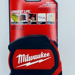 Milwaukee 25FT Tape Measure – Finger Stop, Shockproof, Non-Magnetic – 48-22-7126