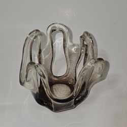 Abstract Amethyst and Clear Art Glass With Silver Specks Free Form Sculpture 5"