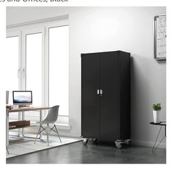  SIZE: 67.1L*19.5W*9.4H  Metal Cabinet 4 Adjustable Shelves and 2 Keys for Garages and Offices, Black