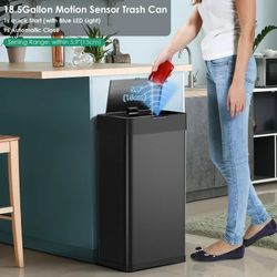 80L Black Sensor Trash Can With Single-Door Black Brushed Lid