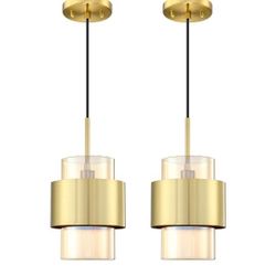 2 Pack 6in Brushed Bronze Pendant Lights $50