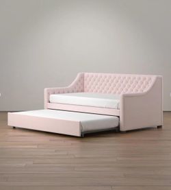 Twin Upholstered Daybed with Trundle in Pink