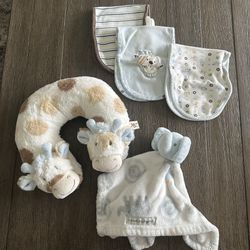 Baby Neck Pillow, Elephant Blankie And 3 Burp Cloths