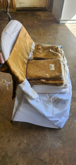 24 White Folding Chair Covers + 24 Gold Satin Sashes