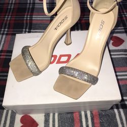 square toe nude mule heels 