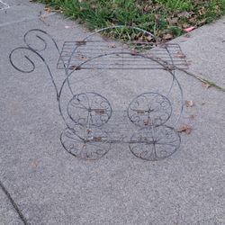 Vintage Mid Century Green Wire 2 Tier Flower Cart Plant Stand