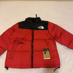 Red and black The North Face 700 puffer jacket 