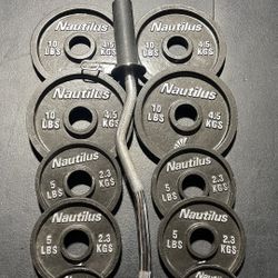 OLYMPIC CURLBAR AND WEIGHTS 