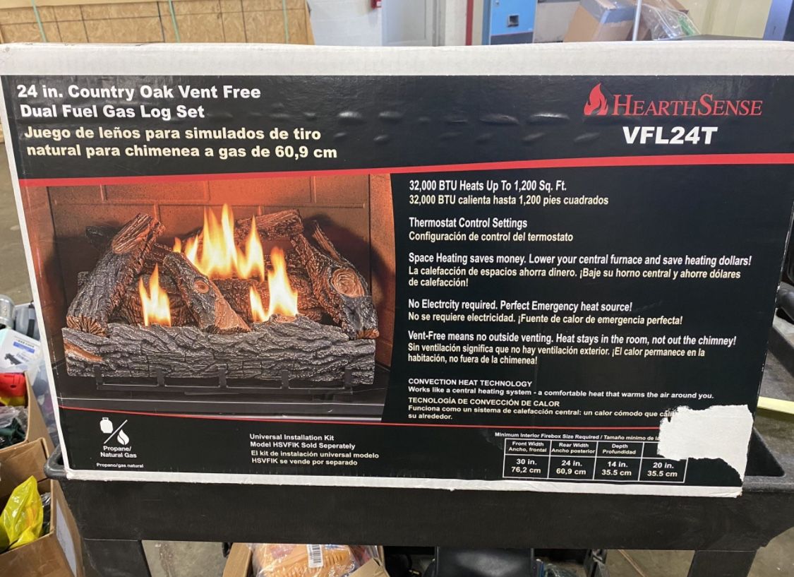 HearthSense VFL24T 24” Country Oak Vent Free Gas Log Set for Sale in  Addison, IL - OfferUp