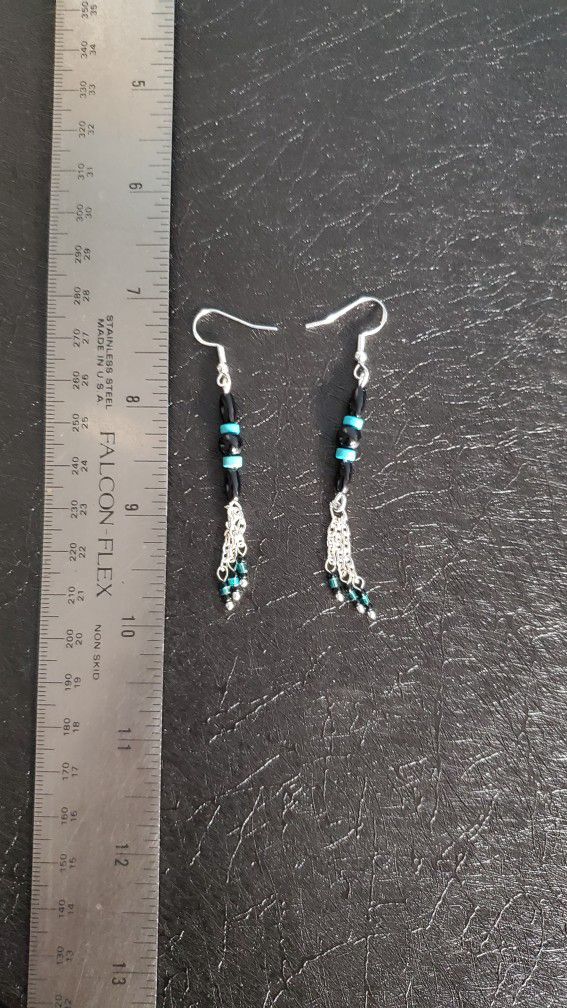 Hand Crafted, S925 Sterling Silver, Turquoise & chain Earrings