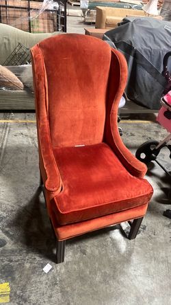 Rust Orange Velvet Wingback Accent Chair