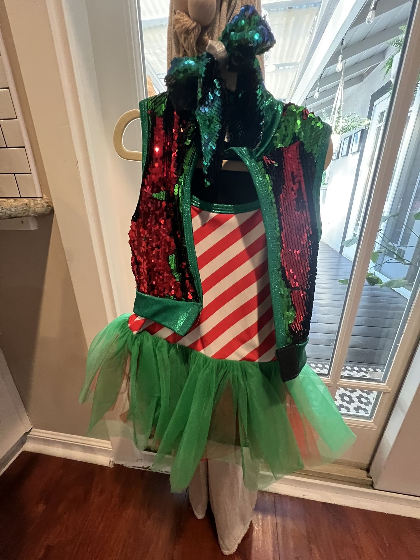 Girls Costume Festive Sequin Dress with Tulle Skirt