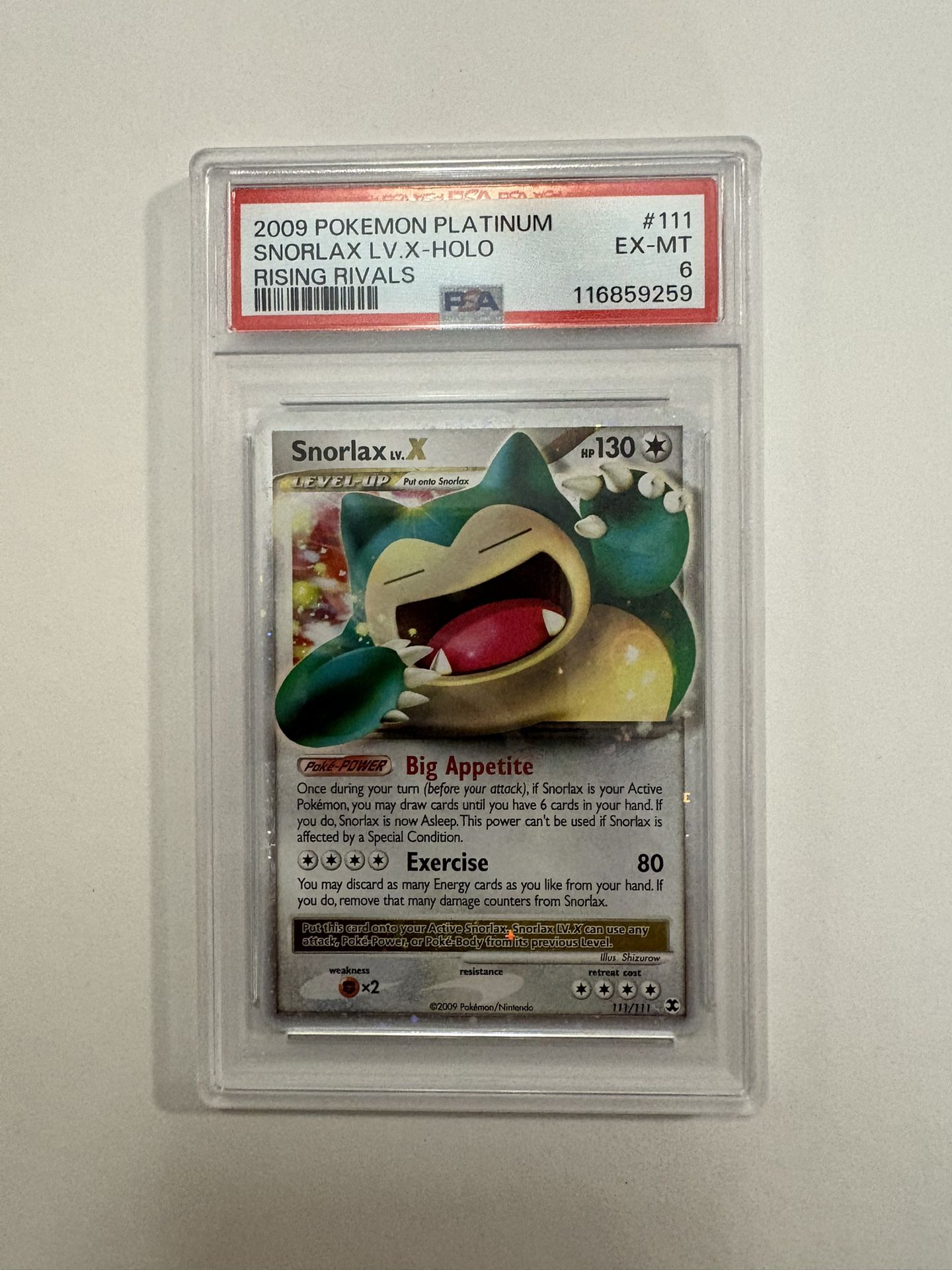 Pokemon PSA 6 Snorlax Lv. X - Holo # 111/111 ‘Rising Rivals’ 2009