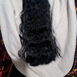 Twentieth long black real human hair wavy ponytail