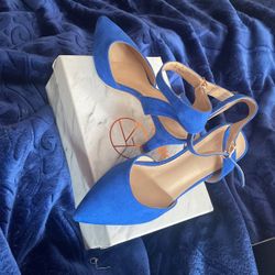 Electric Blue Suede Heels With Ankle Strap