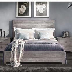 Solid Wood Gray Bed (Queen)