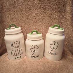 Rae Dunn st patricks day white Canisters Brand New