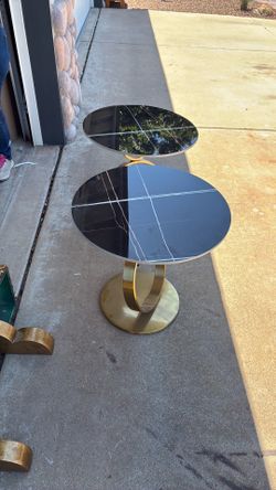 2 Home roots black, and gold stone and stainless steel round table