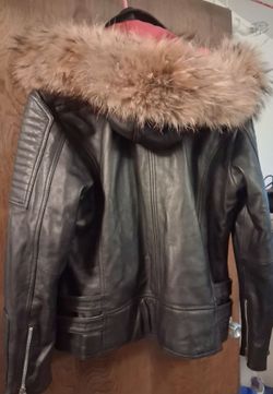 NEW LUSSO  BIKER LEATHER COAT WITH FUR HOOD $350 OBO